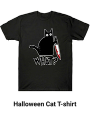 Halloween Knife Holding Cat Black Men's  T-Shirt